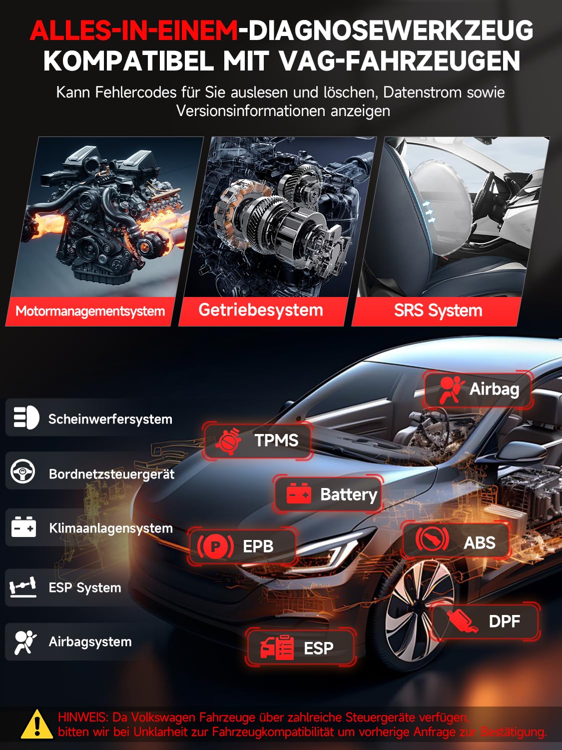 OBD2 Diagnosegerät für VAG/VW/Audi/Skoda/Seat Auto Fehlercode Auslesegerät