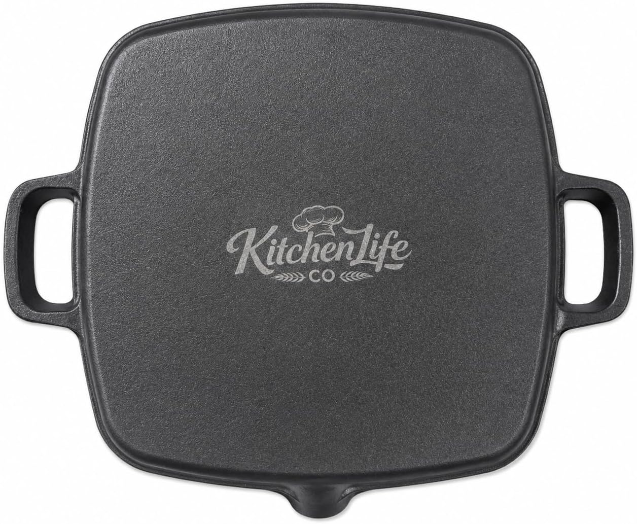 8.5" Personal Sized Pre-Seasoned Cast Iron Grill Pan with Heat-Resistant Oak Wood Base, Square Stovetop Pan with Dual Handles & Pour Spouts, Oven & BBQ Ready, Lasts Decades