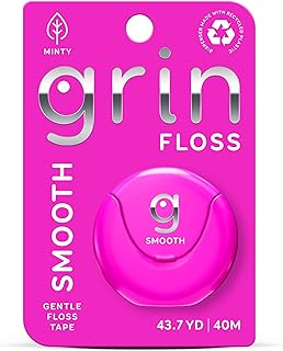 GRIN Smooth Dental Floss Tape – 43.7 Yards | Gentle Floss Tape | Minty | Strong, Shred-Resistant | Compact Dispenser Made with Recycled Plastic