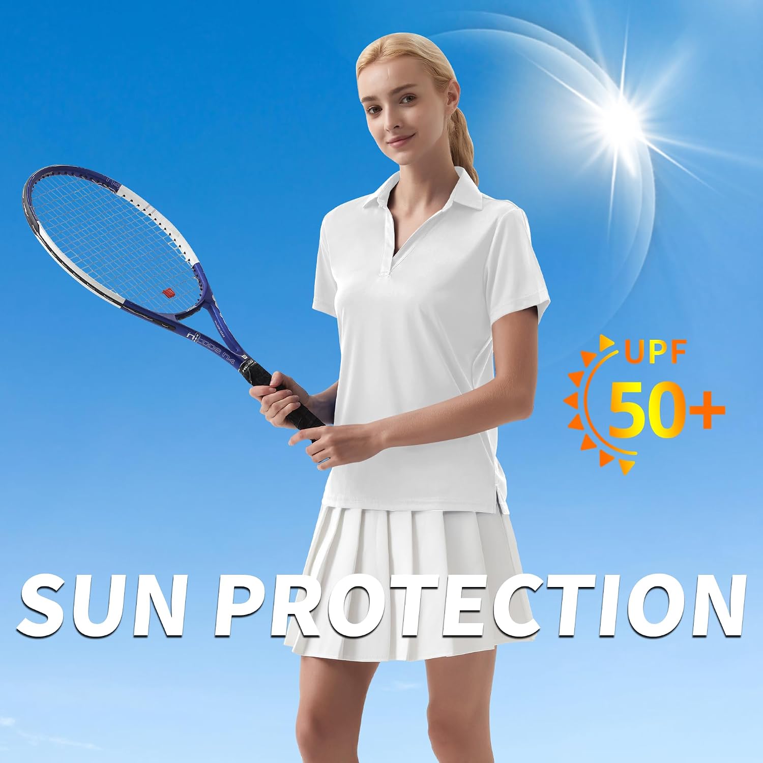 QBK Women's Golf Tennis Polo Shirt Short Sleeve V Neck Collared Athletic Workout Tops Dry Fit UPF 50+ image 3