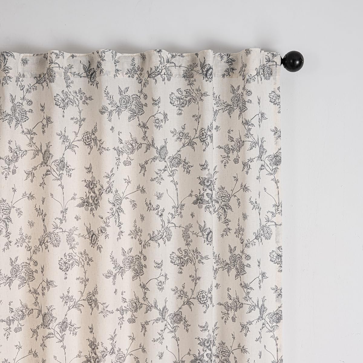 Boho Linen Flora Curtains for Living Room Crushed Linen Print Pattern Soft Fabric Vintage Floral Farmhouse Light Filtering Curtains Rod Pocket or Back tab 2 Panel 96 inch Green on Beige