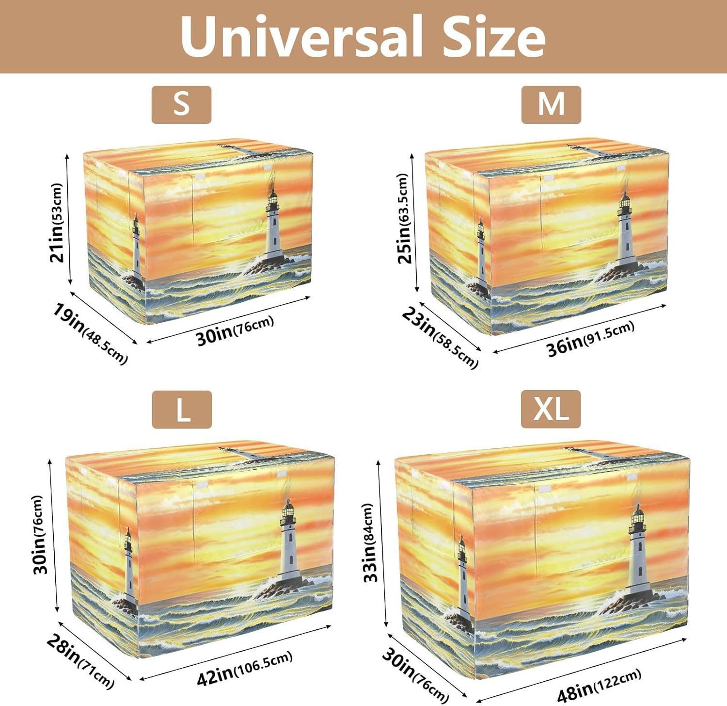 Oil Painting Lighthouse Ocean Orange Dog Crate Covers Universal Size Fit, Pet Crate Cover with Roll-up Sides, Large