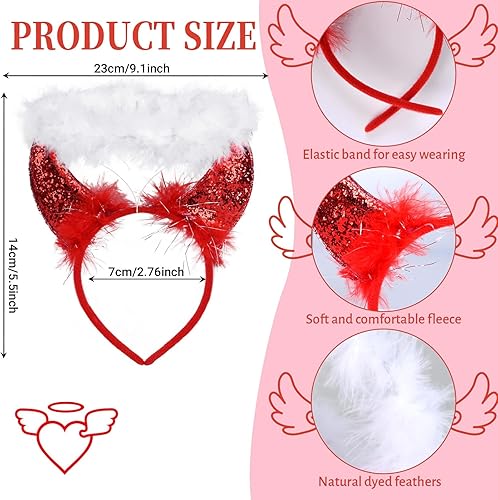 Miniatura 2 de 6 piezas de diablo y ángel doble disfraz para mujeres y niñas, medio ángel medio diablo disfraz para fiesta de Halloween