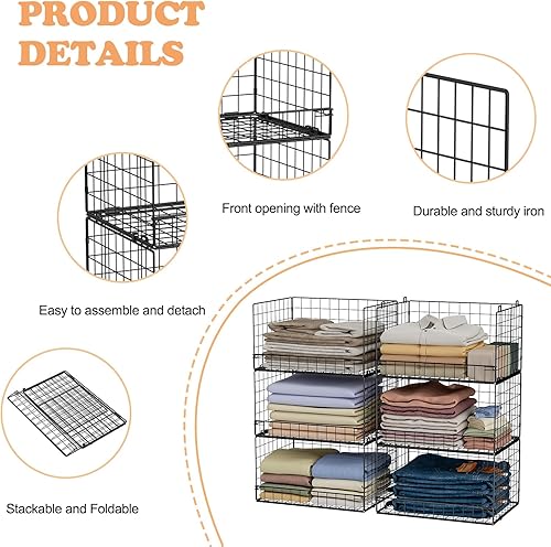 Miniatura 4 de Organizadores de armario apilables de 6 niveles y estantes de almacenamiento, organizador de estantes de armario, cestas plegables para