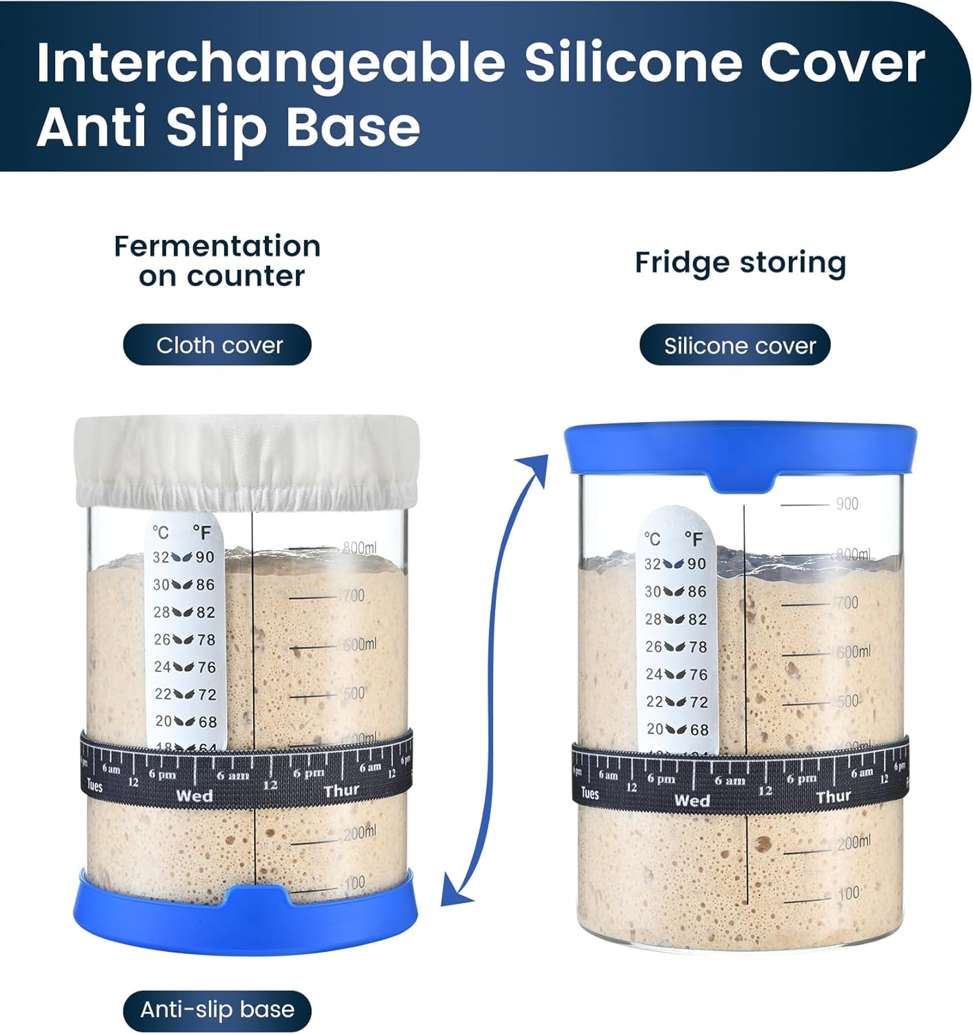 Sourdough Starter Jar,Sourdough Starter Kit – 2 Pack 34oz Organic Sour Dough Glass Jars Wide Mouth,Fermenters Tool For Home Bakers,Bread Baking Supplies,Large Glass Container With Lid - Image 8