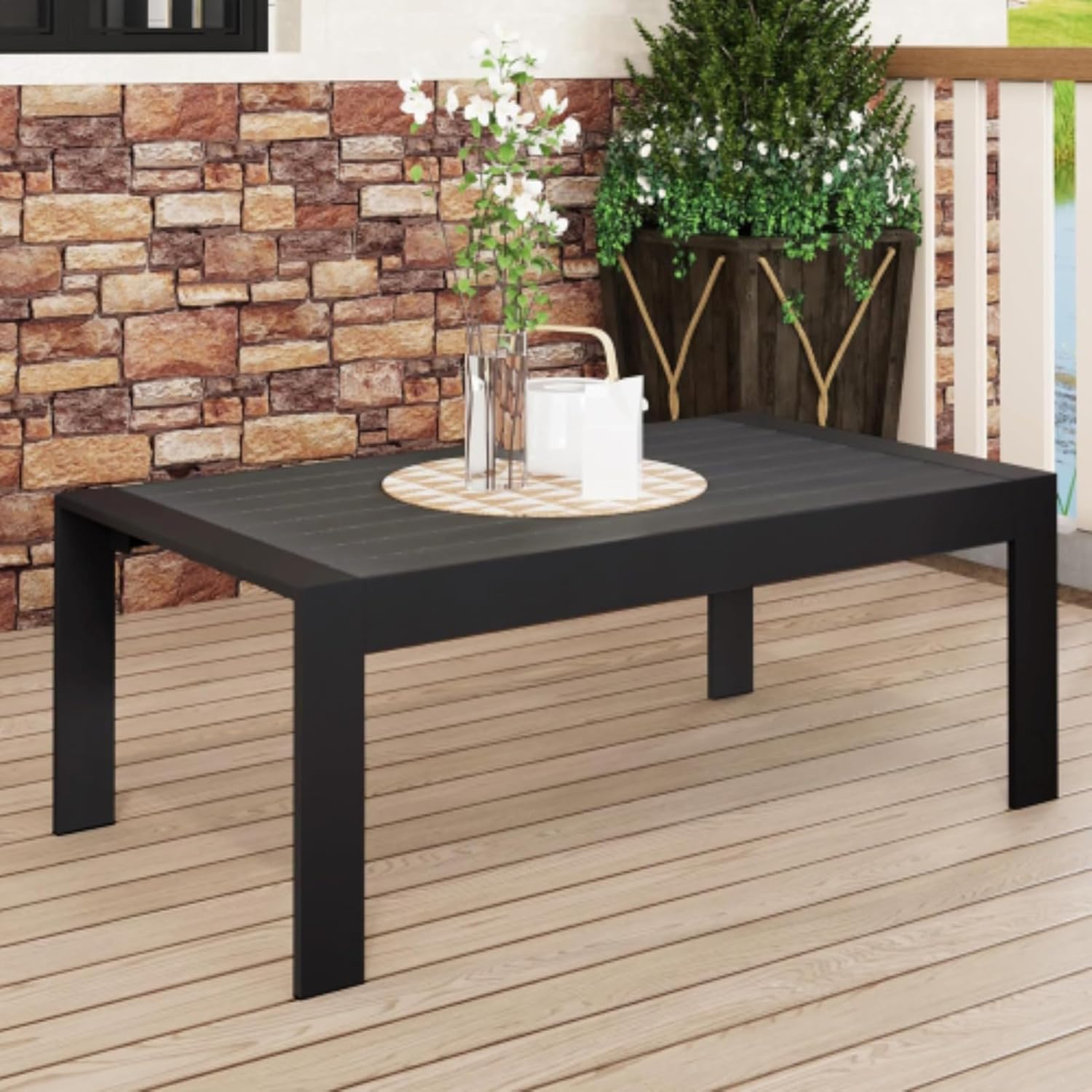 All-Weather Aluminum Outdoor Coffee Table, Table, Modern Outdoor Coffee Table, Rectangular Patio Coffee Table, Suitable for Indoor and Outdoor Use