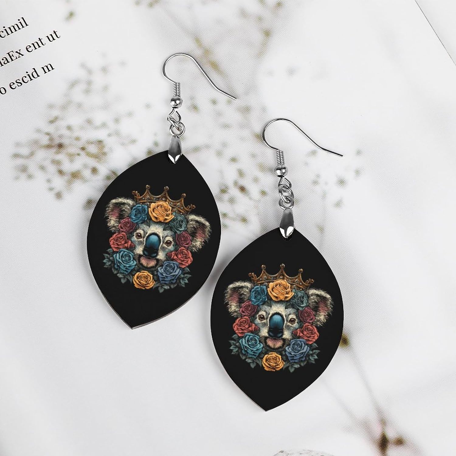Funny Koala with Garland Womens Wooden Teardrop Dangle Earrings image 3