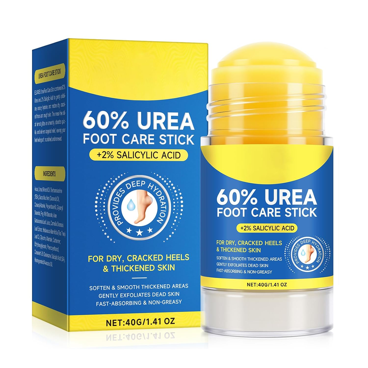 60% Urea Foot Care Stick with 2% Salicylic Acid Aloe Vera coconut tea tree oil, Foot Callus Dead Hard Skin Remover, Moisturizing, Repairing Rough, Dry, Cracked Feet, Heels, Elbows, Knees & Hands