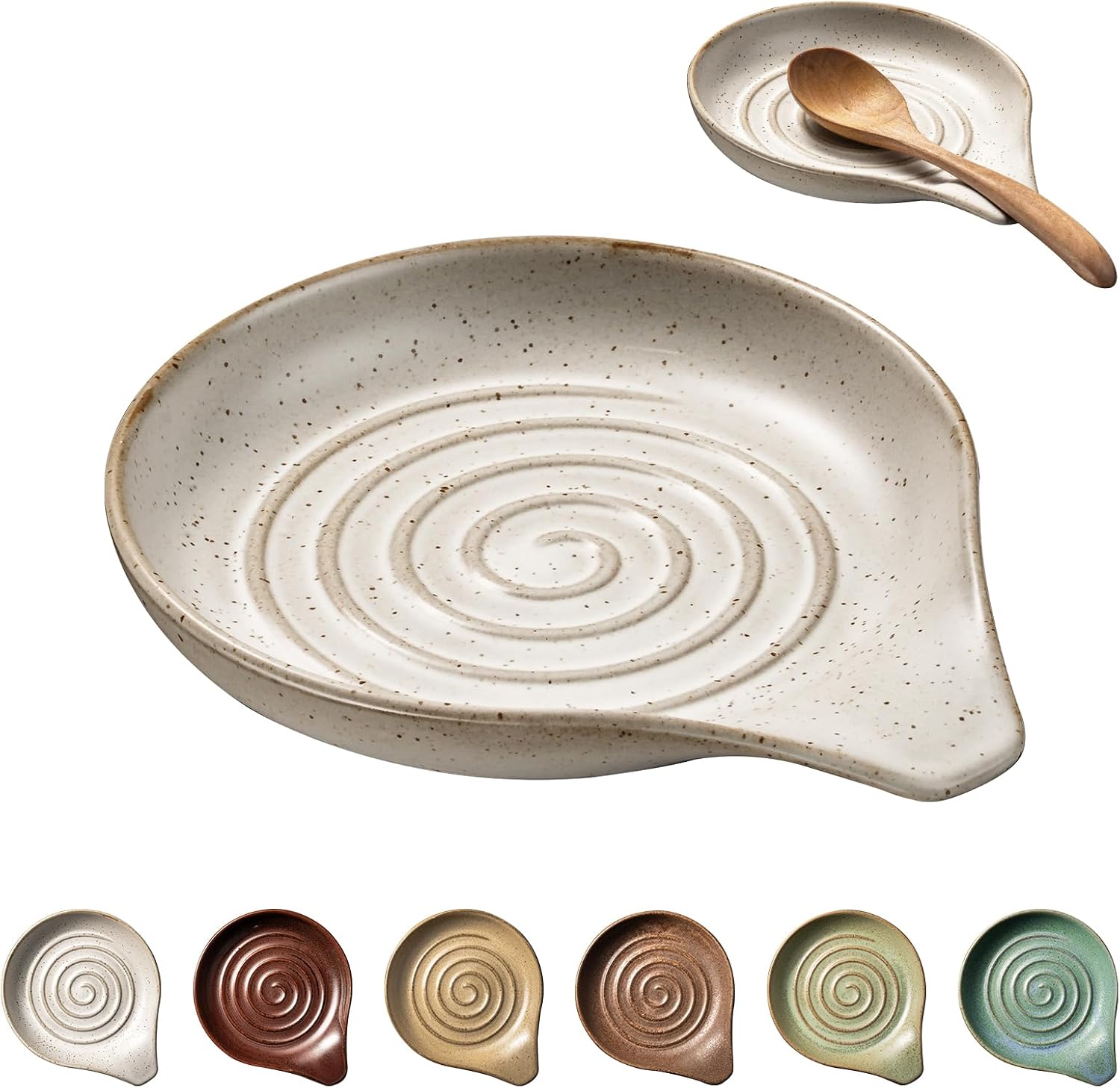 Spoon Rest, Large Stoneware Drip Tray for Multiple Utensils, Stove Top Holder with Reactive Glaze, Modern Farmhouse Kitchen Decor