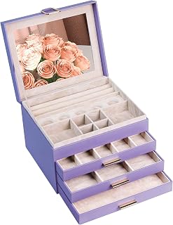 AdelDream Joyero con 4 niveles caja para joyas con cierre joyas grandes regalo para mujeres hijas y amigos en cumpleaños y días festivos color lila