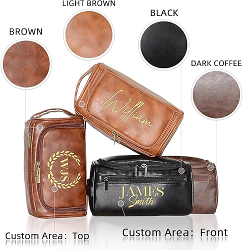 Miniatura 6 de Neceser Personalizado para Hombres, Bolsa de Aseo con Nombre e Iniciales Grabados, Kit de Afeitado de Viaje Dopp con Monograma Personalizado para