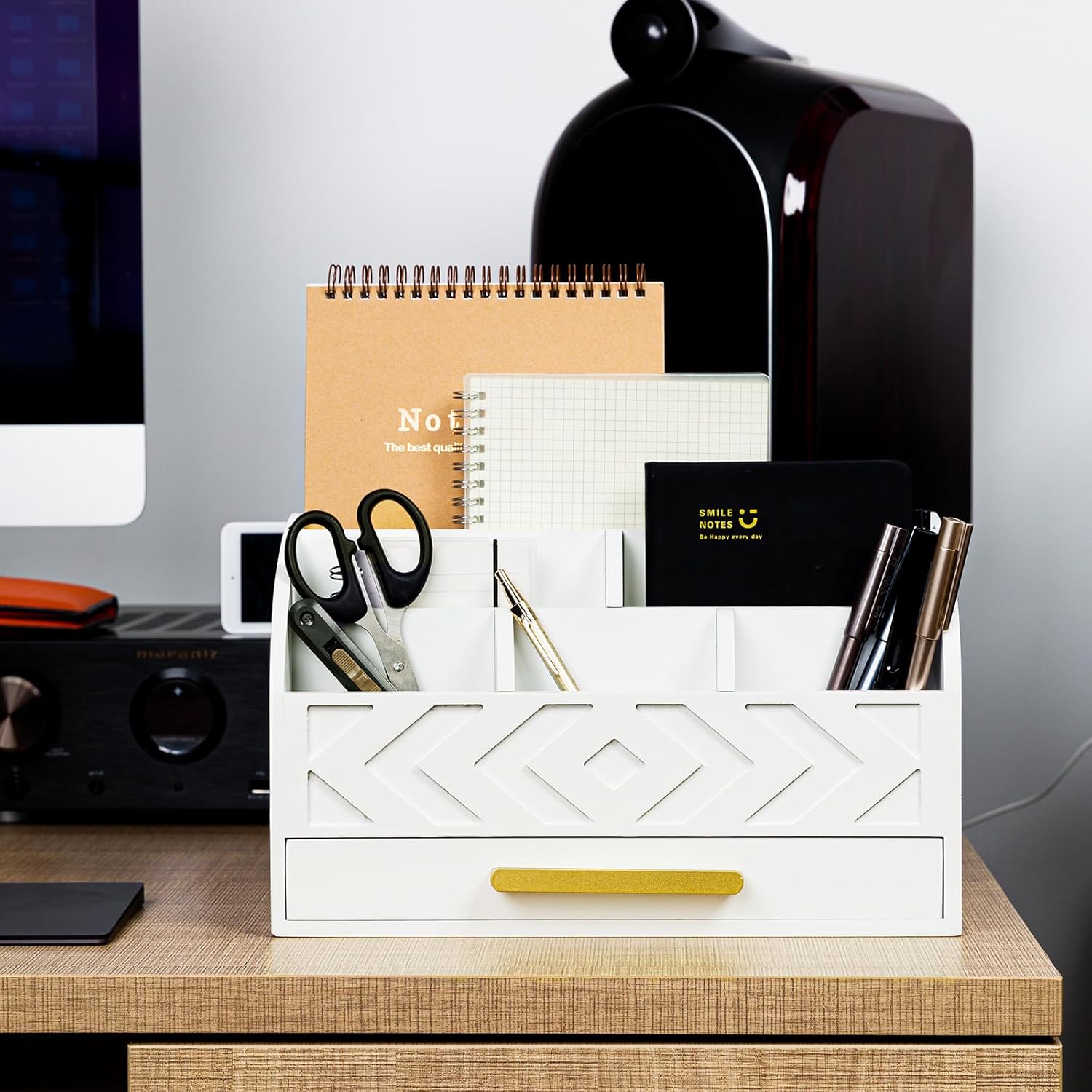 Wooden Desk Organizer Mail Organizer Countertop, Desktop Organizer Mail Sorter Mail Holder Bill Organizer for Desk, Desk Organizers and Accessories for Women (White)