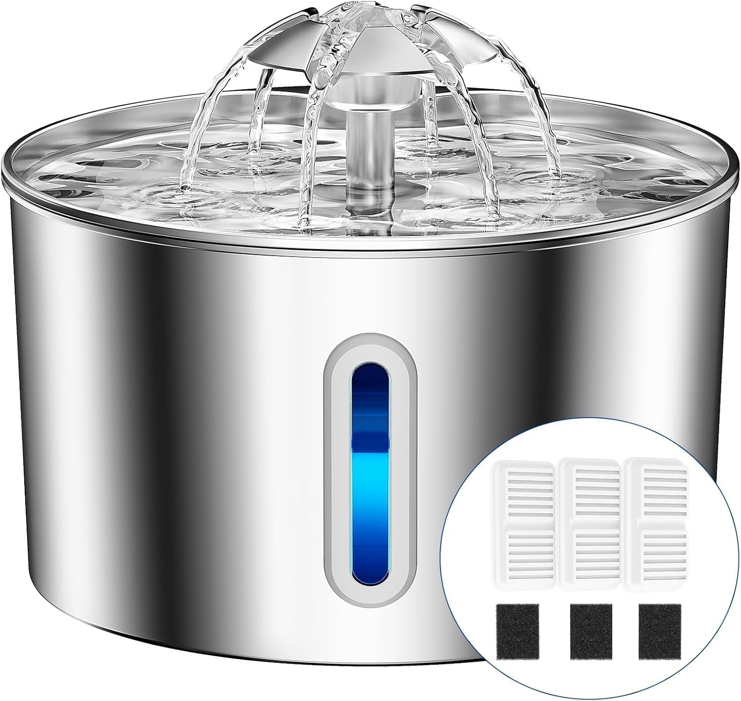 Cat Water Fountain Stainless Steel - 74oz/2.2L Pet Gift Dog Water Dispenser Automatic Silent Cats Dispenser for Drinking Indoor Metal Kitty Spout Fountains with 3 Filters & 3 Sponges Cat Dogs Gifts