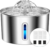 CatWaterFountain Stainless Steel Cat Water Fountain 74oz - Ultra-Quiet Automatic Dispenser with 3-Stage Filter for Cats & Dogs