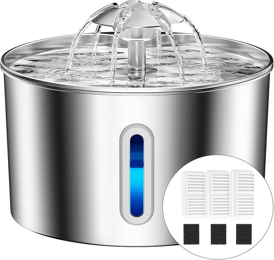 Cat Water Fountain Stainless Steel - 74oz/2.2L Automatic Large Pet Watering Bowl Dispenser for Indoor Dogs - Drinking Fountains wi