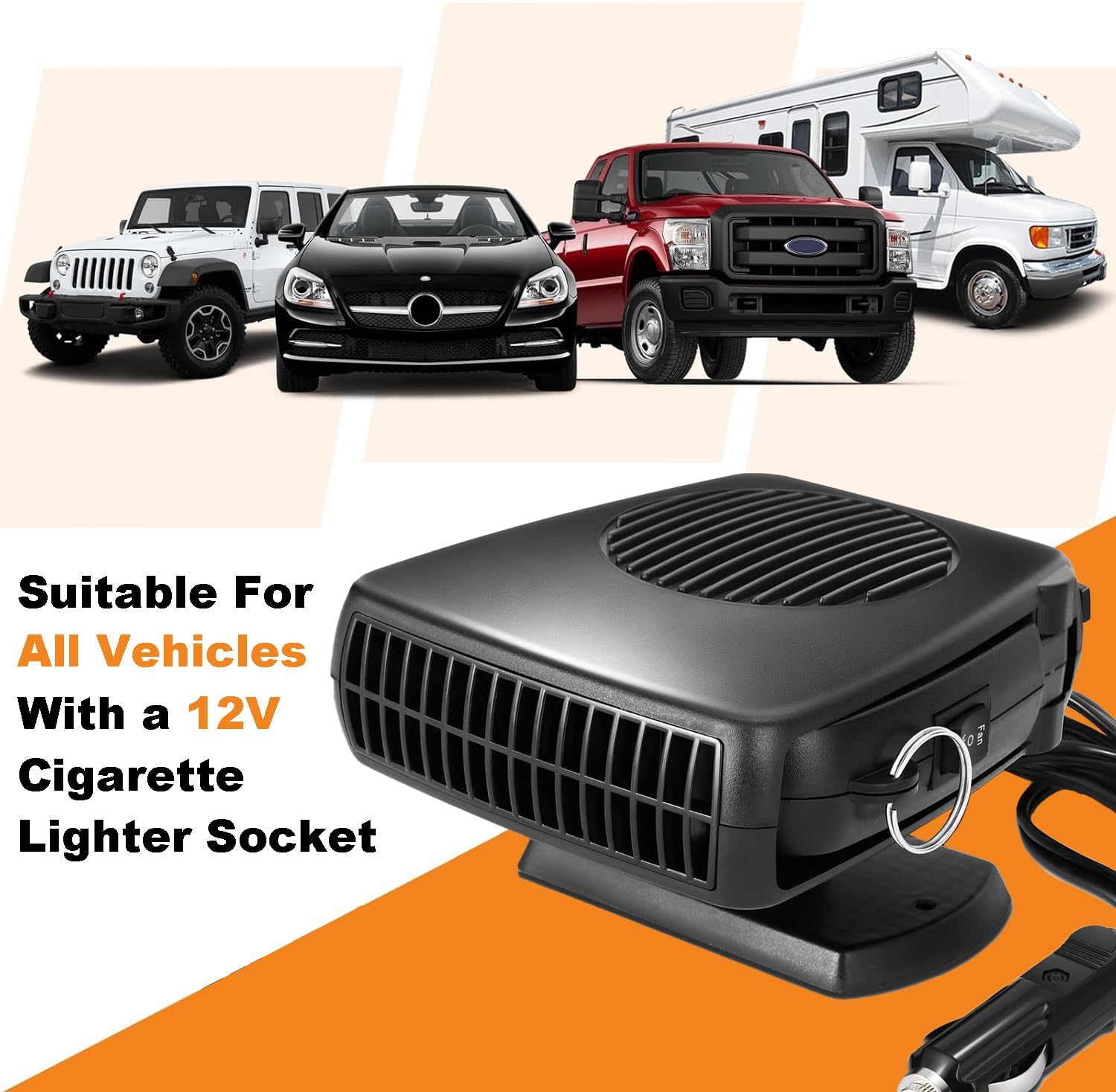 Car Heaters for Vehicle,200W Portable Car Heater Windshield Defroster,12V Car Heater that Plugs into Cigarette Lighter,360° Rotatable 2-in-1 Rapid Heating and Cooling Function (Black)