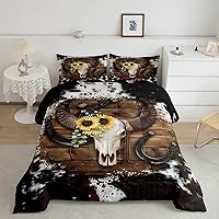 Vista 4 de Juego de edredón para niños, diseño de calavera de vaca, tamaño King, ropa de cama de madera de vaca para niños, niñas y hombres, decoración