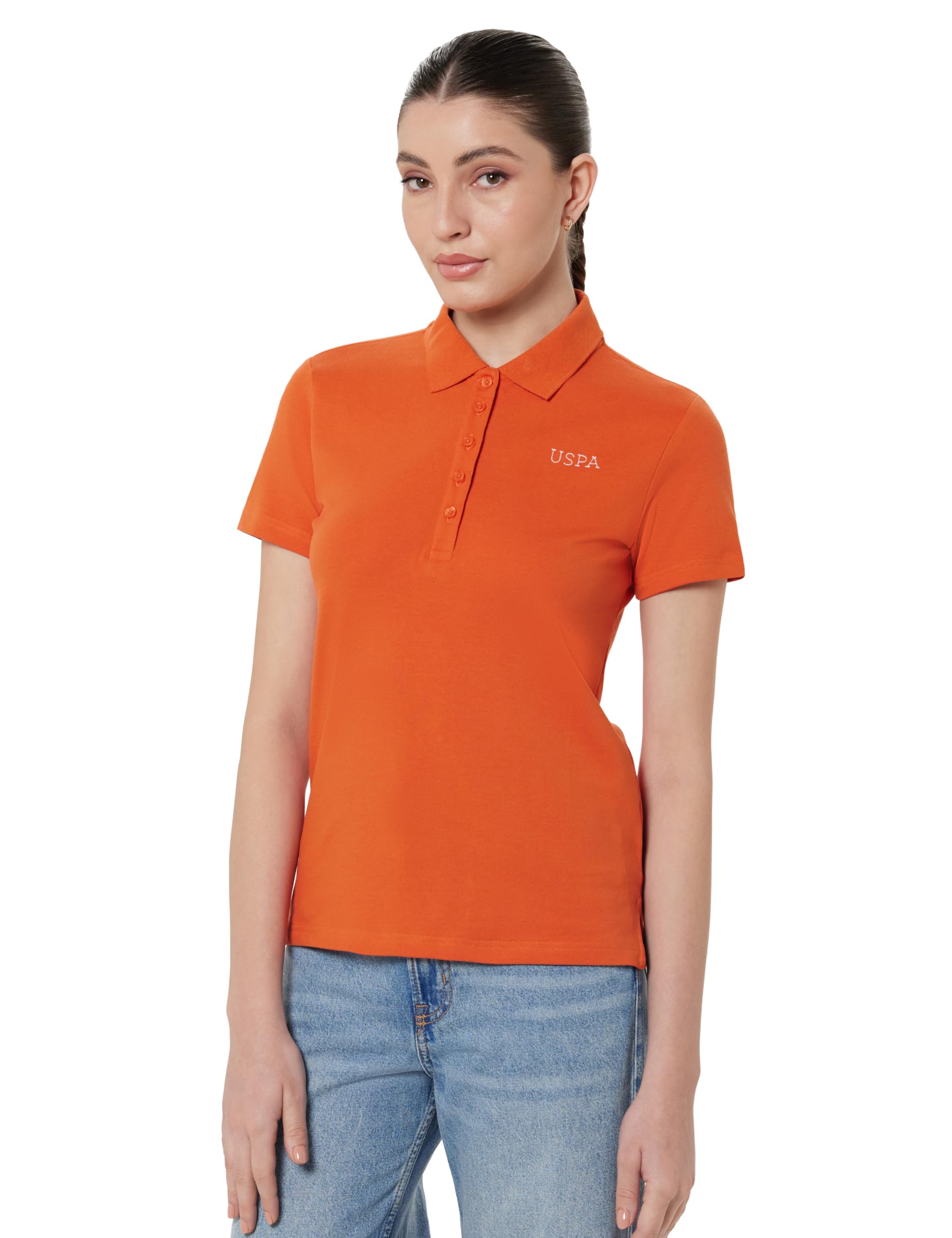 u.s. polo assn. Women's Solid Pique Polo Shirt (UWSS23TSH057_Orange_XS)-picture-39