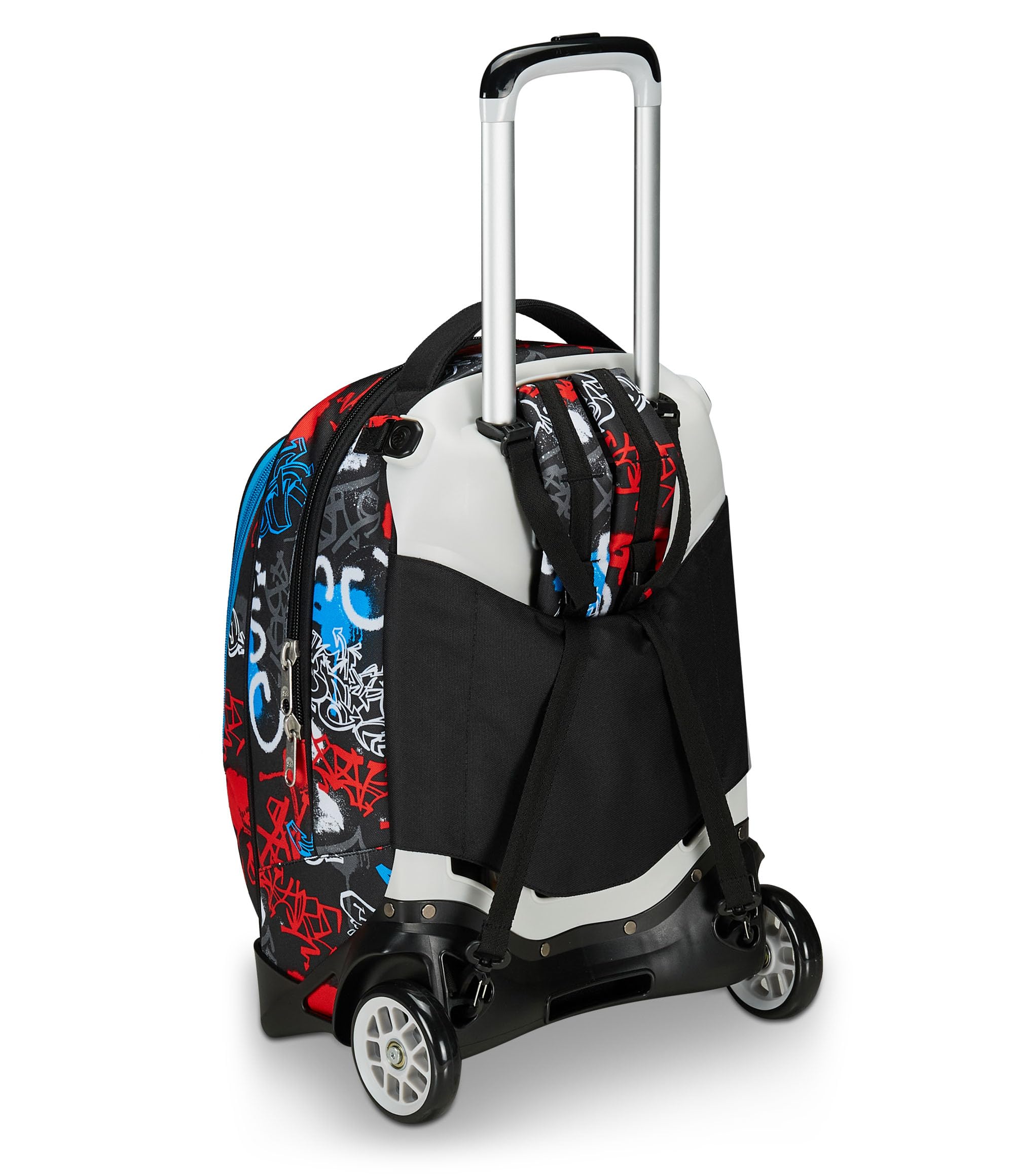 Seven Trolley Scuola Jack 2 Ruote, Nero Rosso, Half Street, 3 in 1, Triplo Uso, Zaino Con Carrello Sganciabile, Tasca Porta Borraccia e Crossover System, Zaino Scuola Viaggio, Bambino Ragazzo