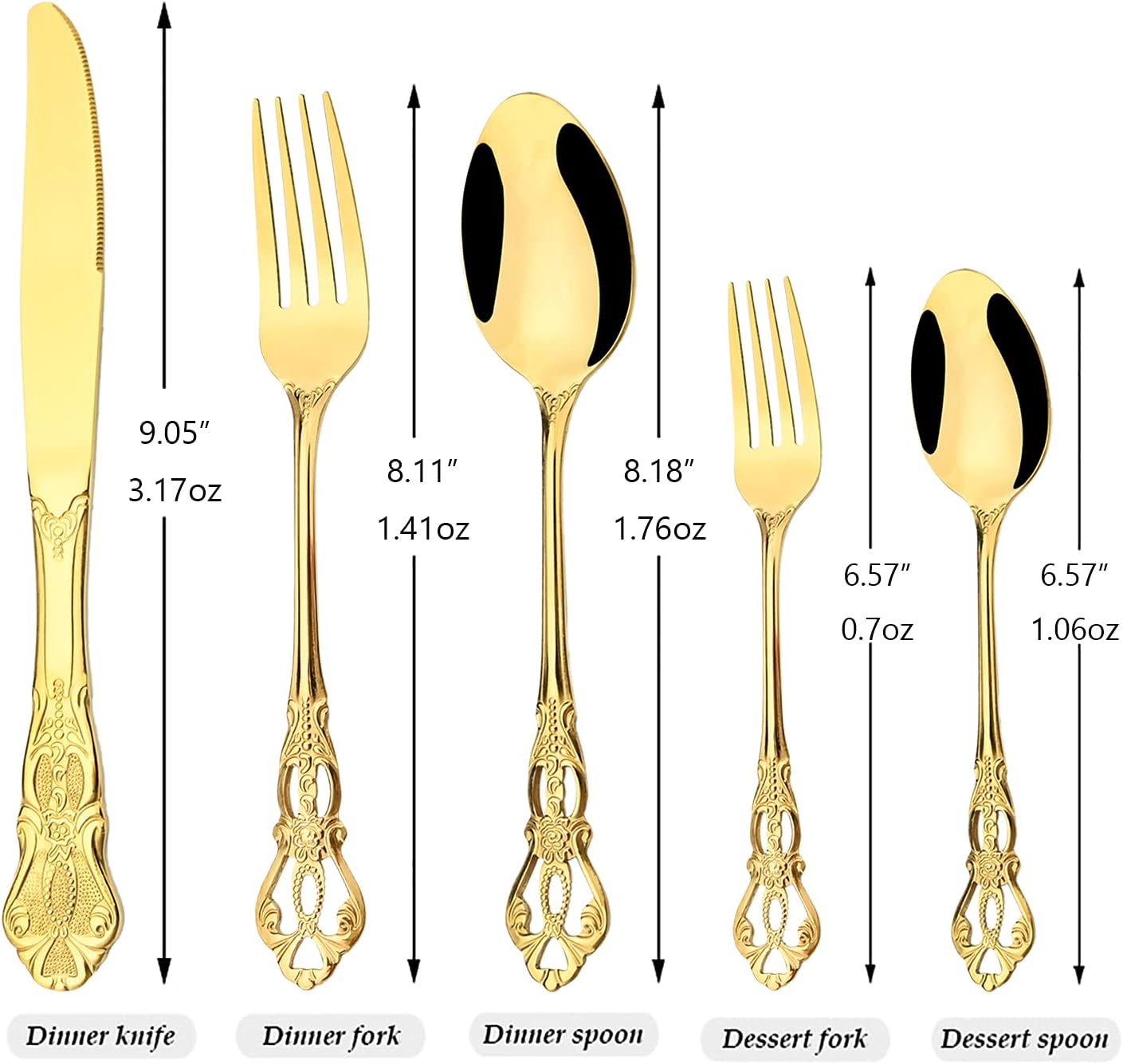 30-Piece Vintage Royal 18/0 Stainless Steel Mirror Flatware Set, Service for 6 (Gold)