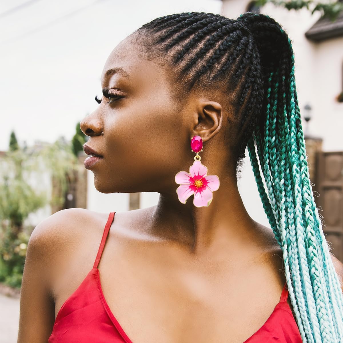 Fashion Colorful Enamel Flower Petal Drop Earrings Rhinestone Plant Peach Blossom Flower Dangle Earrings Jewelry for Women Gifts - Image 2