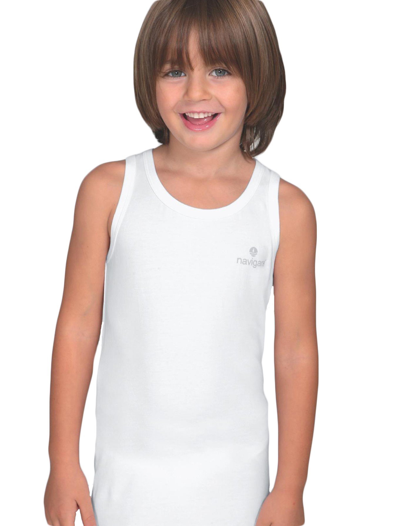 Navigare 3 Canotte Spalla Larga Bimbo/Ragazzo Cotone Elasticizzato Art. 13028 Bianco