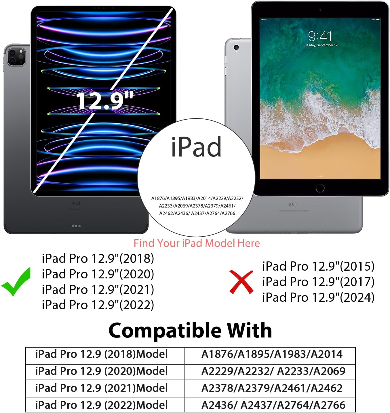 ZtotopCases for iPad Pro 12.9 Inch Case 6th/5th/4th/3rd Generation 2022/2021/2020/2018 with Pencil Holder, Slim Soft TPU Back Tablet Cover+Auto Sleep/Wake, Support 2nd Gen Pencil Charging, Black