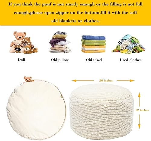 Miniatura 75 de Asuprui Puf otomano sin relleno, reposapiés otomano de 20 x 12 pulgadas, puf redondo para piso, sin relleno, reposapiés con almacenamiento para sala