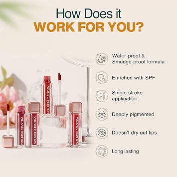 Nourish Mantras Jashn-E-Gulab Lipstick (3.5ml)/ Creamy Matte Liquid Lipstick with SPF/Water Proof/Smudge Proof/Transfer Proof/Long Lasting/Suits All Skin Tones