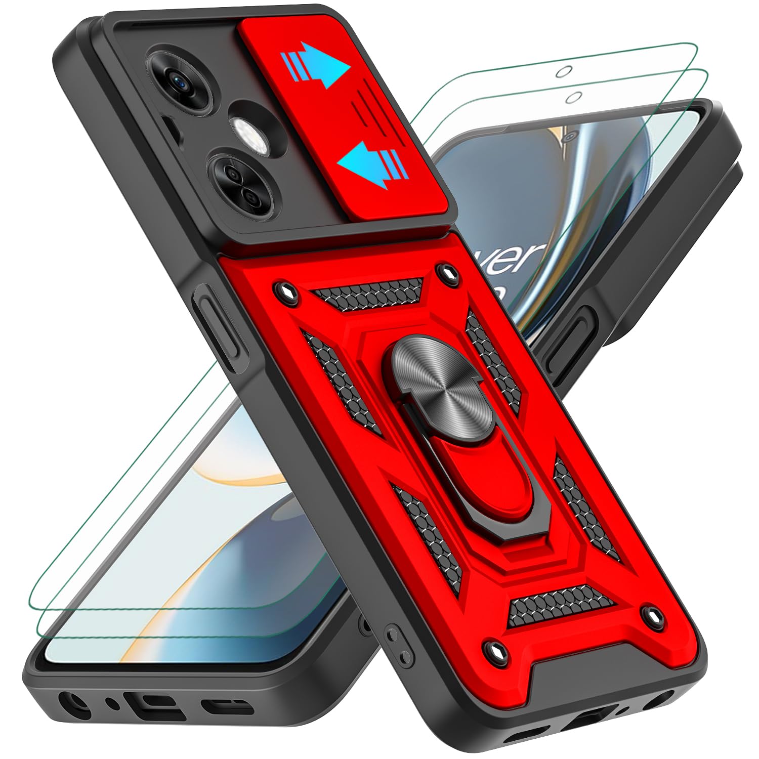 YKHJKLEC for OnePlus Nord N30 5G Case with 2Pcs HD Screen Protector, Heavy Duty Shockproof with 360 ° Rotation Metal Kickstand [Military Grade]
