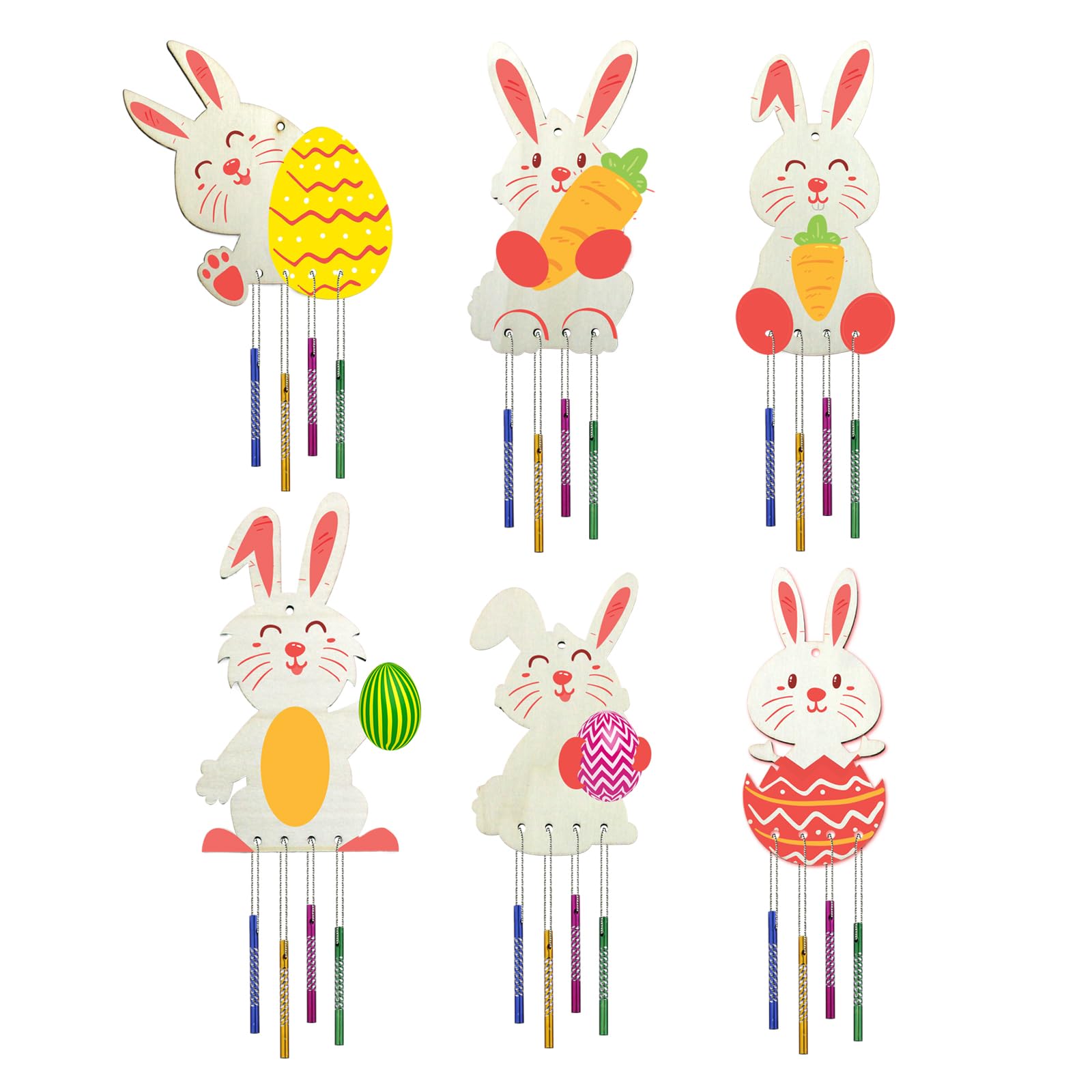 12 Pack Easter Bunny Wind Chime Craft Kit, DIY Wooden Decoration,Kids Coloring Activity