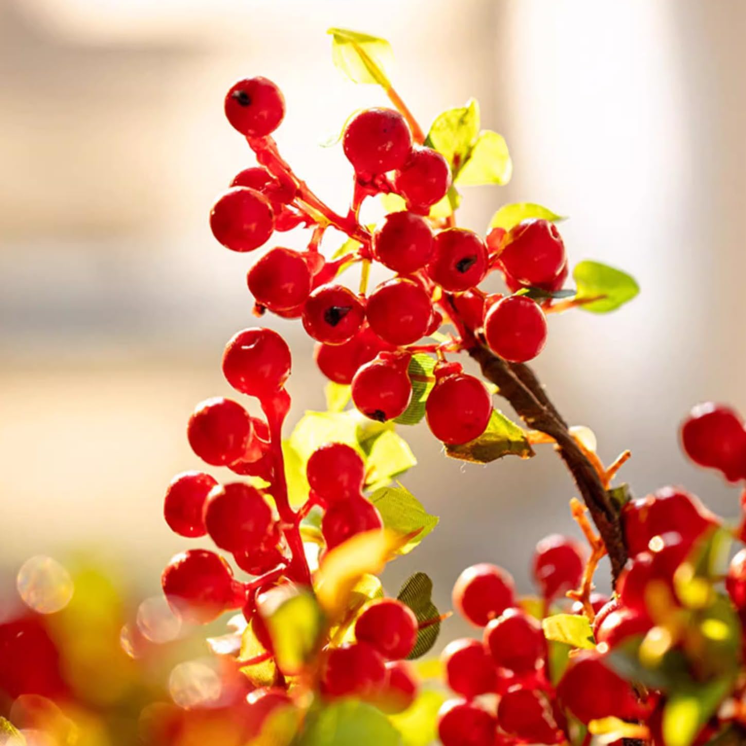Rustic Reach Artificial Fruit Berry Stem in Red 17" Tall Silk Plant Five Stems