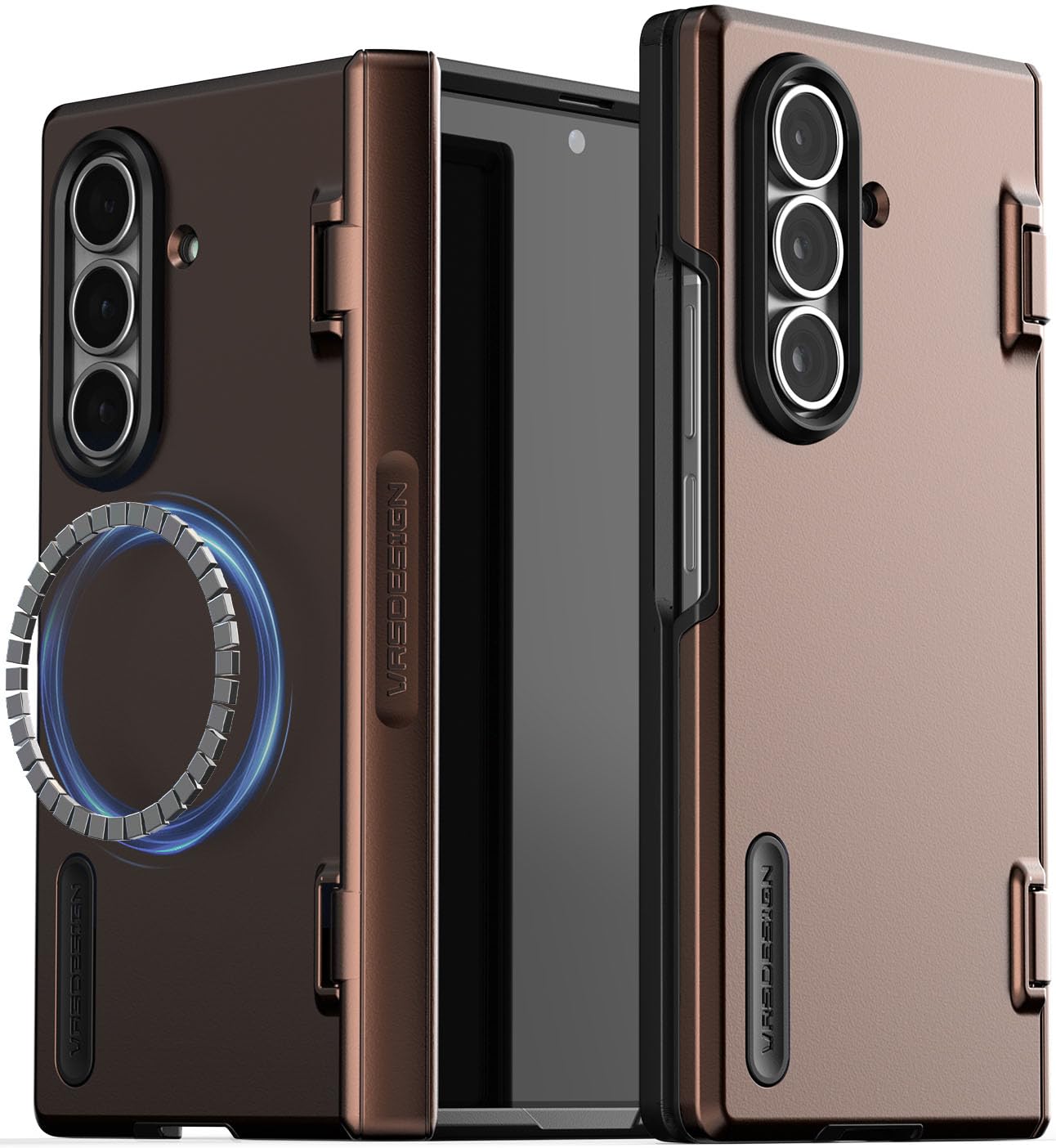 VRS Design Terra Guard Modern Halo for Samsung Galaxy Z Fold 7 case [MagSafe compatible] cover (2025) with [Hinge Protection] - Dark Brown