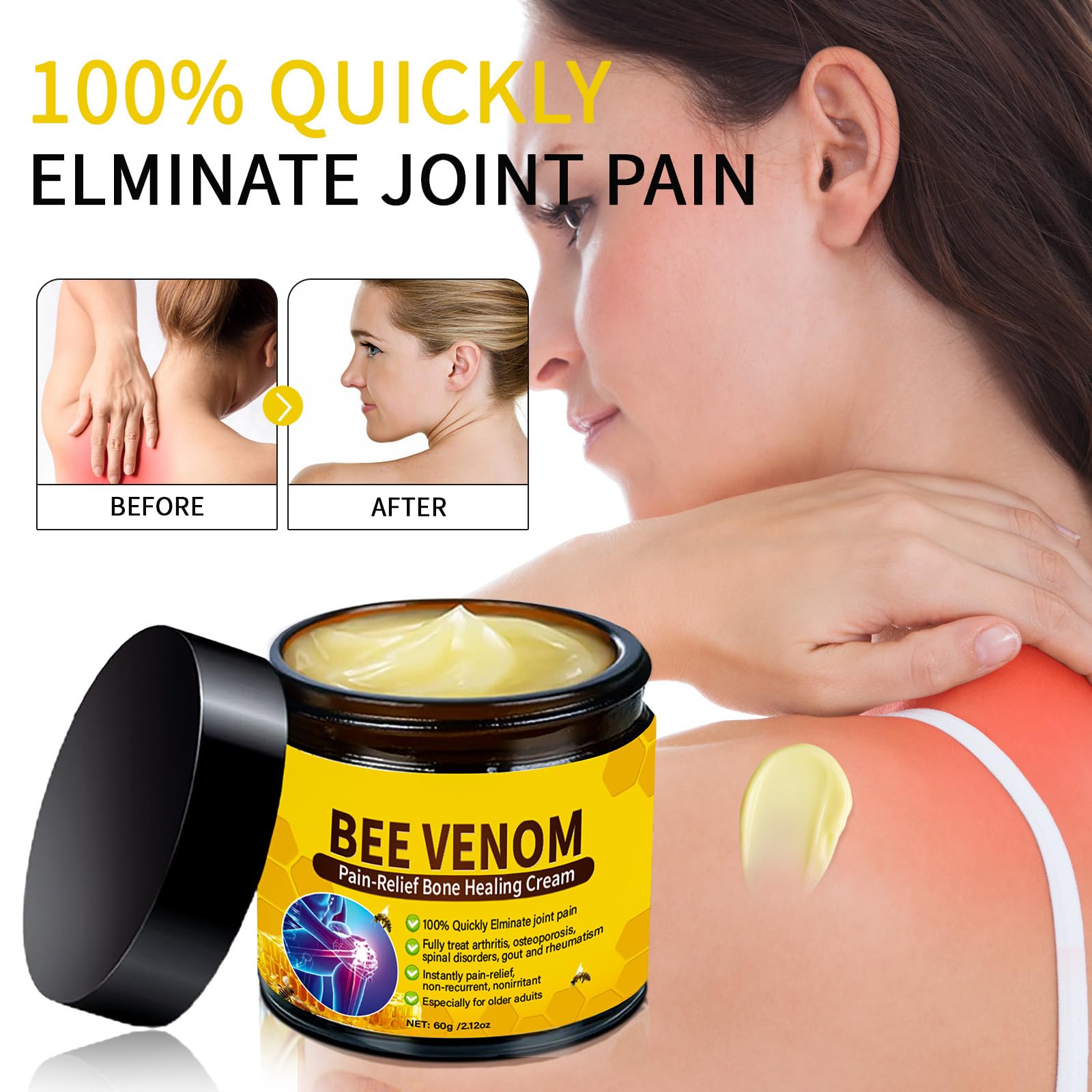 Bee Venom Cream for Arthritis Massage Gel for Joint Activities 60g, yellow, 59.99 g (Pack of 1) - Image 4