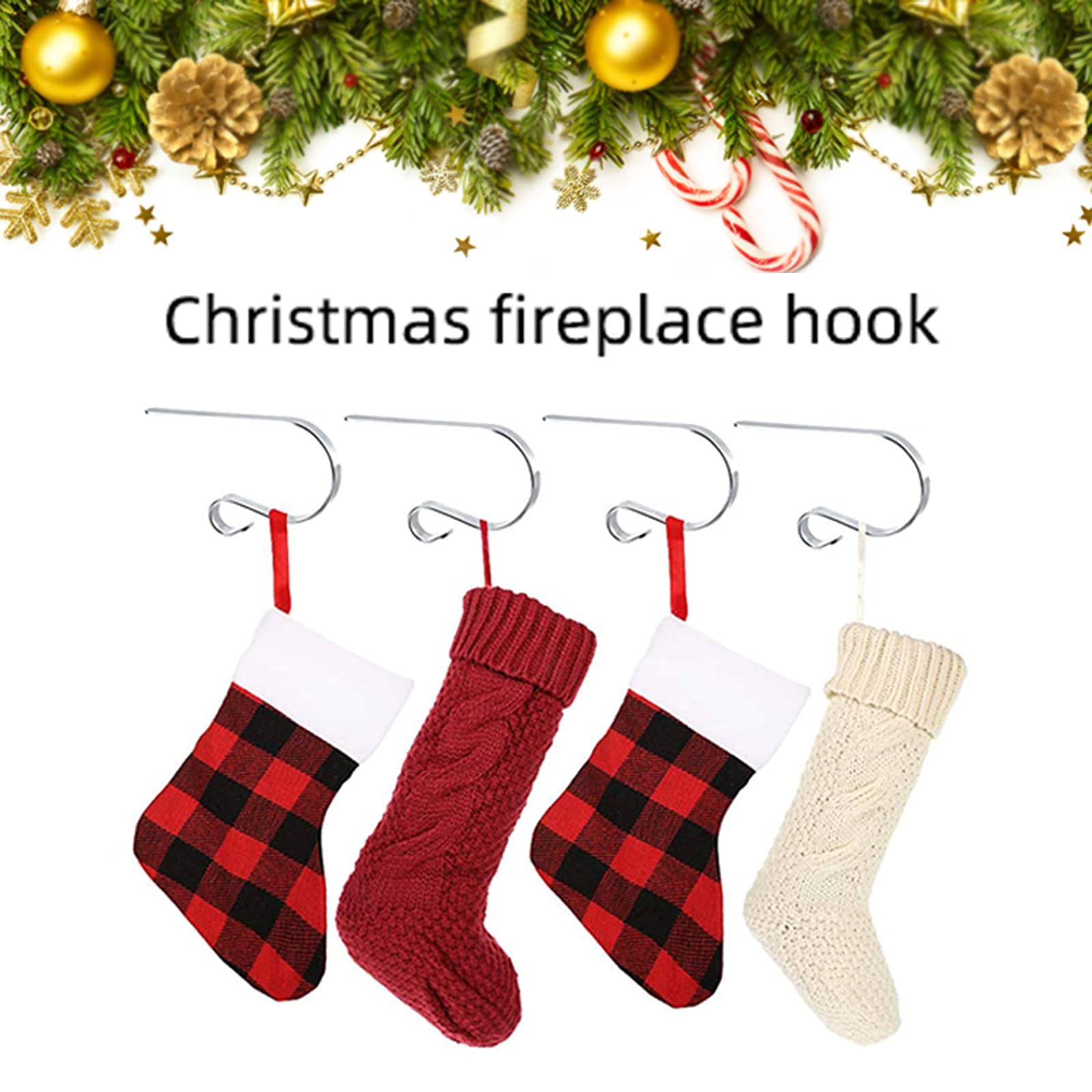 KedidO 6 Pezzi Portacalze di Natale per Camino, Supporti per Calza Natale Mantello Antiscivolo Robusti Ganci per Calza Mensola per la Decorazione della Casa Vacanze di Natale