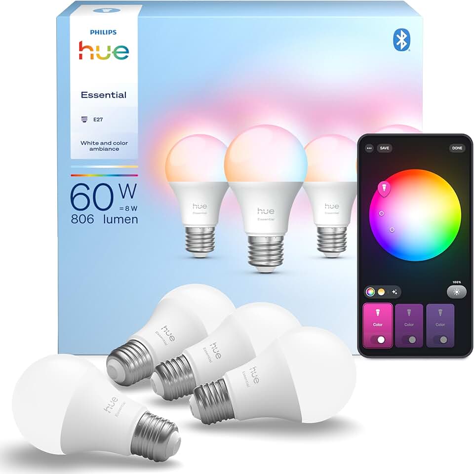 Essential LED A60 Smart Bulb, White and Color Ambiance, E27 