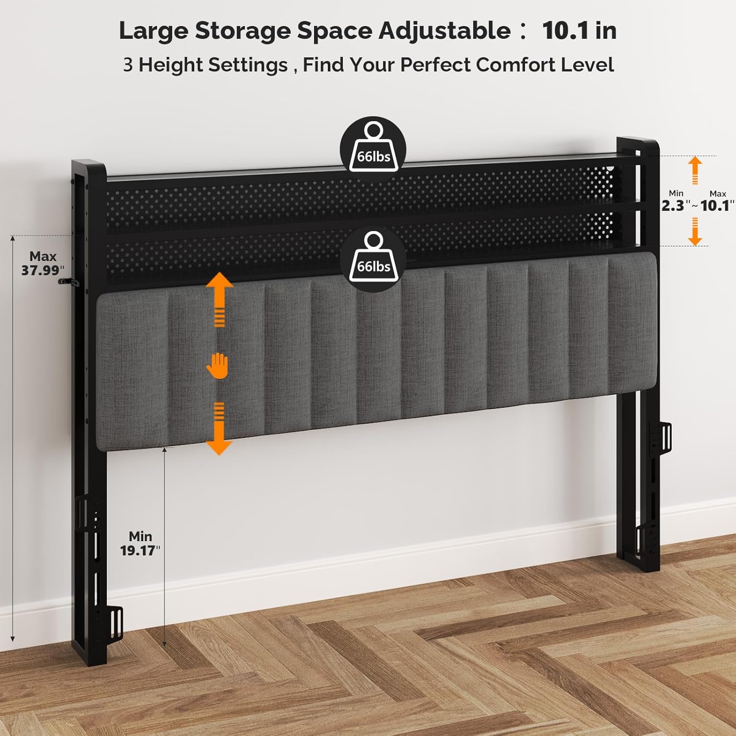 VINGLI Full Size Headboard Only, Adjustable Upholstered Headboard with 3 Tier Shelves and Pegboard with Charging Stations and LED Lights, Modern Bed Headboard with Storage for Bedroom Decor,Dark Gray