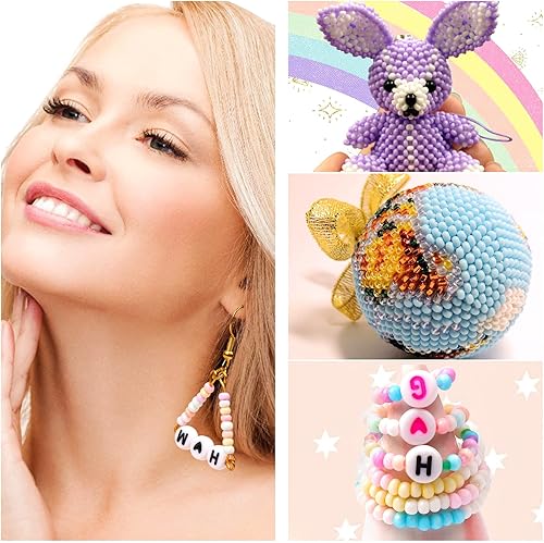 Miniatura 3 de Juego de cuentas de semillas de 0.079 pulgadas, cuentas pequeñas de 24 colores para pulseras, 110 de color caramelo pastel con cuentas de letras del