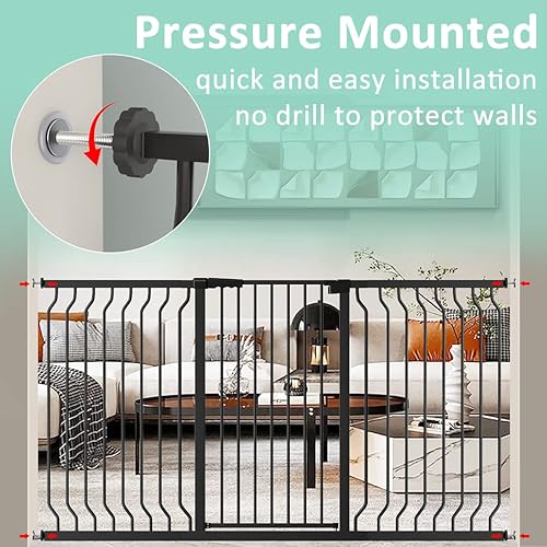 Miniatura 4 de ALLAIBB Puerta negra de 40.55 pulgadas extra alta de 29.92 a 62.60 pulgadas para bebé, montada a presión, seguridad para niños pequeños, puertas de