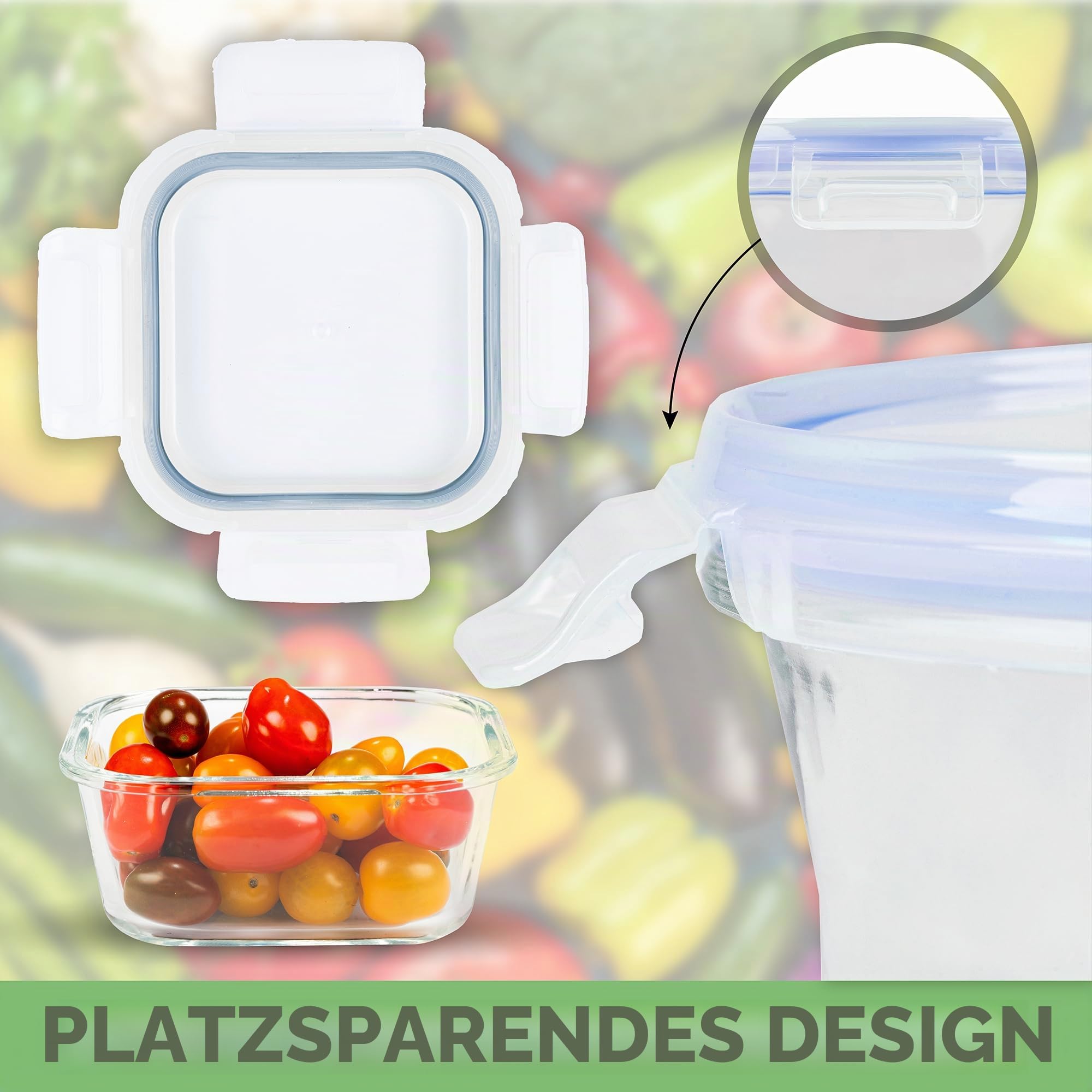 Frischhaltedosen Mit Deckel – Luftdichte Behälter Für Lebensmittel, Glas Schüssel Mit Deckel Set Sicher Für Mikrowelle Und Gefrierschrank | Meal Prep Boxen Glas (4 Quadrat Behälter, Blau)