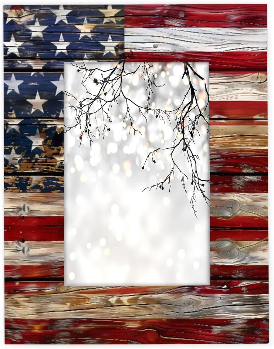 Old Wooden American Flag 5x7 Picture Frame, Display Photos 4.6x6.6 without Mat, Elegant Picture Frames Collage Wall Home Gallery Decor
