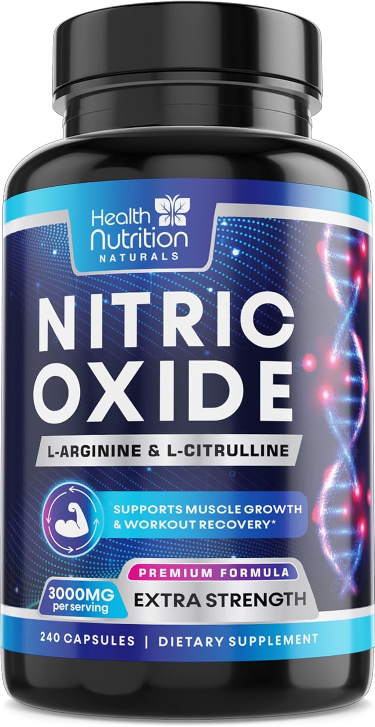 Extra Strength Nitric Oxide Supplement 3X Strength L Arginine, Citrulline Malate, AAKG, Beta Alanine – Premium Muscle Supporting Nitric Booster – Natural Energy & Heart Health Support – 240 Capsules Extra Strength Nitric Oxide Supplement 3X Strength L Arginine, Citrulline Malate, AAKG, Beta Alanine – Premium Muscle Supporting Nitric Booster – Natural Energy & Heart Health Support – 240 Capsules