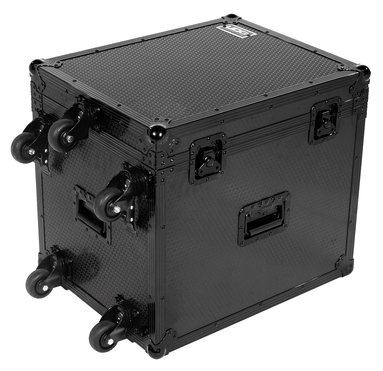 UDG Ultimate Flightcase 4 CDJ/Mixer Plus Rollen, Schwarz (U91101BL) | 9-mm-Sperrholzschale; Schmetterlingsverriegelungen; verstärkte Eckschützer; Trolley- und Radsystem; Schauminnere