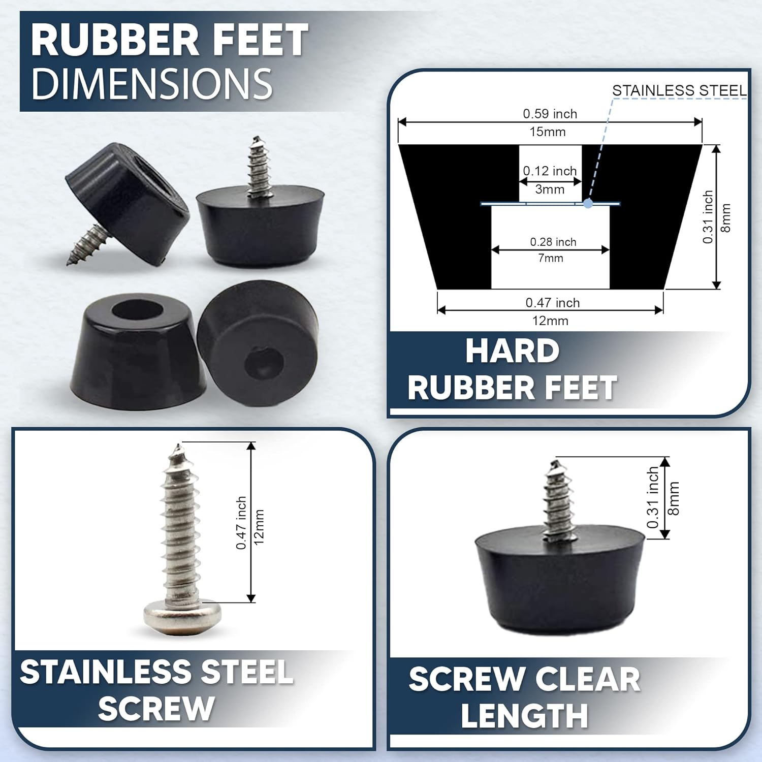 55 Pcs Non-Slip Bumpers for Cutting Board with 55 Steel Screws & Metal Washer, Rubber Feet for Electronics, Anti-Scratch Cutting Board Feet for Chairs & Furniture