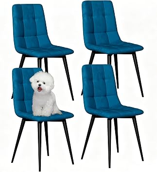 Dining Chairs Set of 4 Vintage Velvet Kitchen Chairs Dining Chairs, Blue