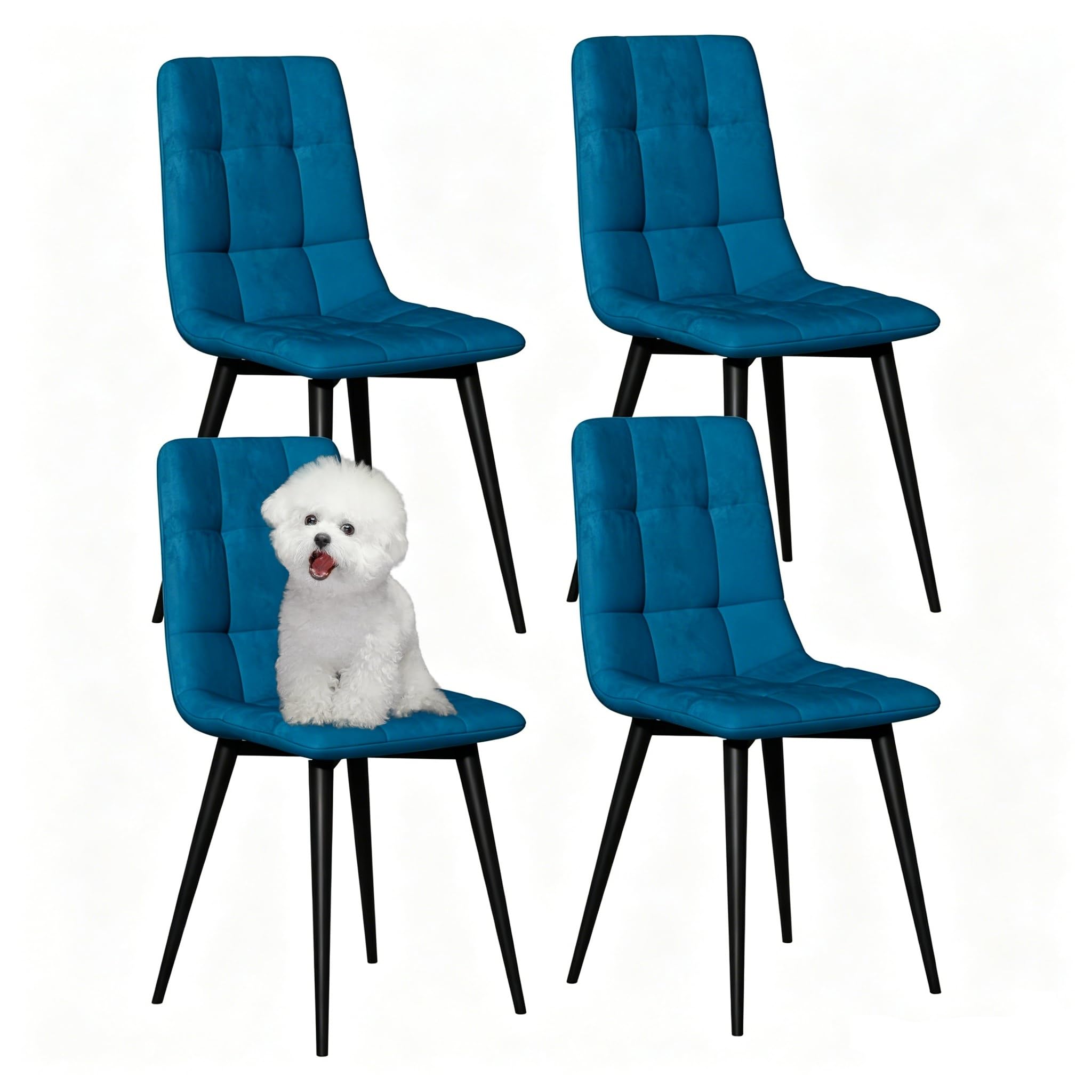 YLGJ&TIDY Dining Chairs Set of 4, Upholstered Dining Chair, Velvet Dining Chairs with Metal Frame, Modern Mid Century Kitchen Chairs, Blue Chair for Dining Room, Bedroom, Living Room, Kitchen