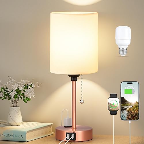 Miniatura 14 de Lámparas de noche pequeñas, 3 modos de color, blanco roto 3000K 4000K 5000K Lámparas de dormitorio con puertos USB C y A, lámparas de mesa de cadena