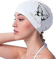 Vista 29 de COPOZZ Gorros de natación para adultos, de silicona, impermeable, cómodo, gorro de natación para cabello largo y corto