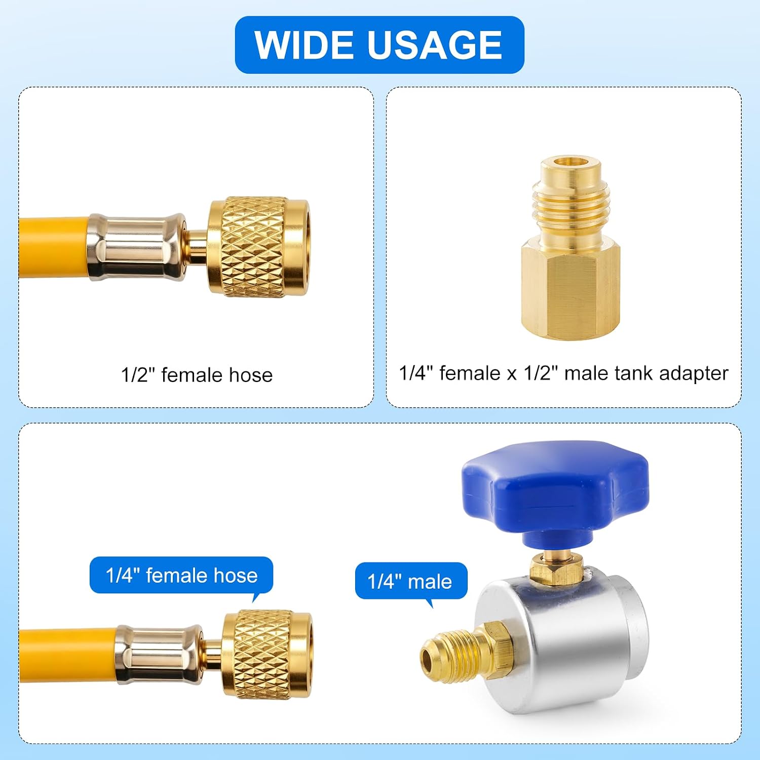 R134A Self Sealing Can Tap Valve, R134A Refrigerant Valve Bottle Opener with Refrigerant Tank Adapter 1/4" SAE to 1/2" ACME for AC Charging Hose
