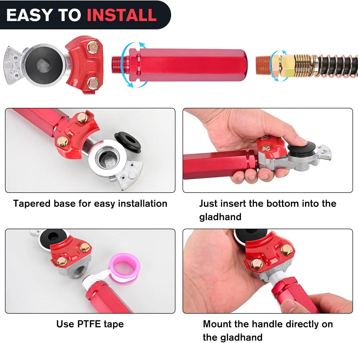 Nilight Glad Hands Grips Set with Seals Heavy Duty Gladhand Extension Handles Kit Emergency & Service Brake Air Hose Coupling Connectors for Semi Truck Trailer Brake System 1 Pair
